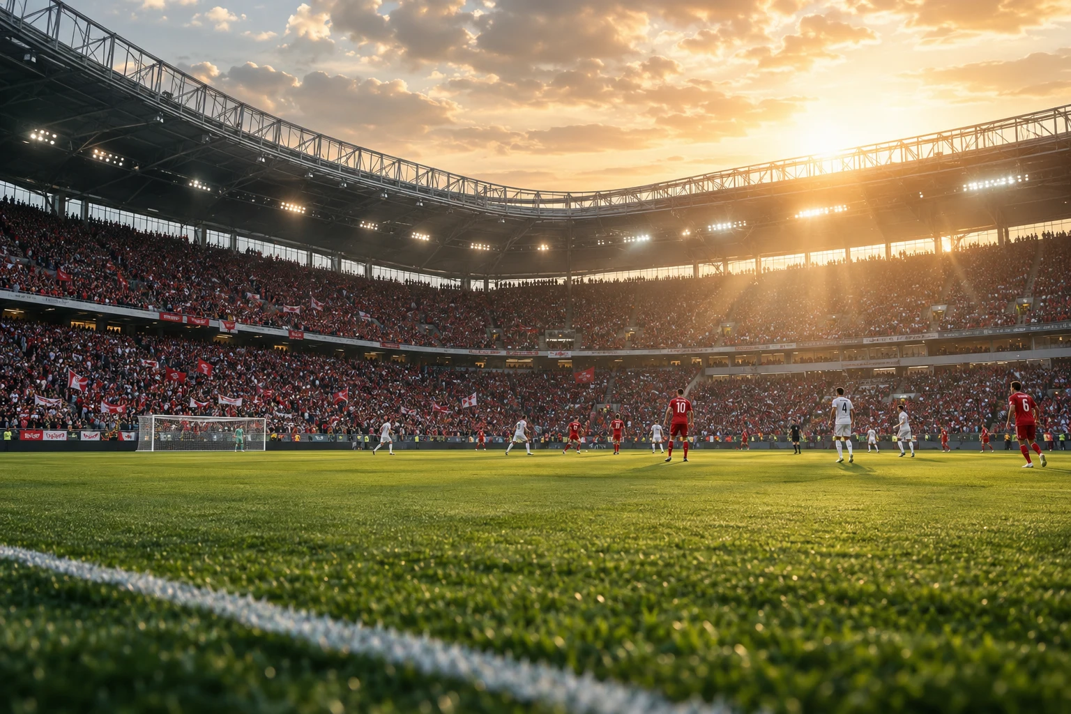 Uno stadio di calcio illuminato